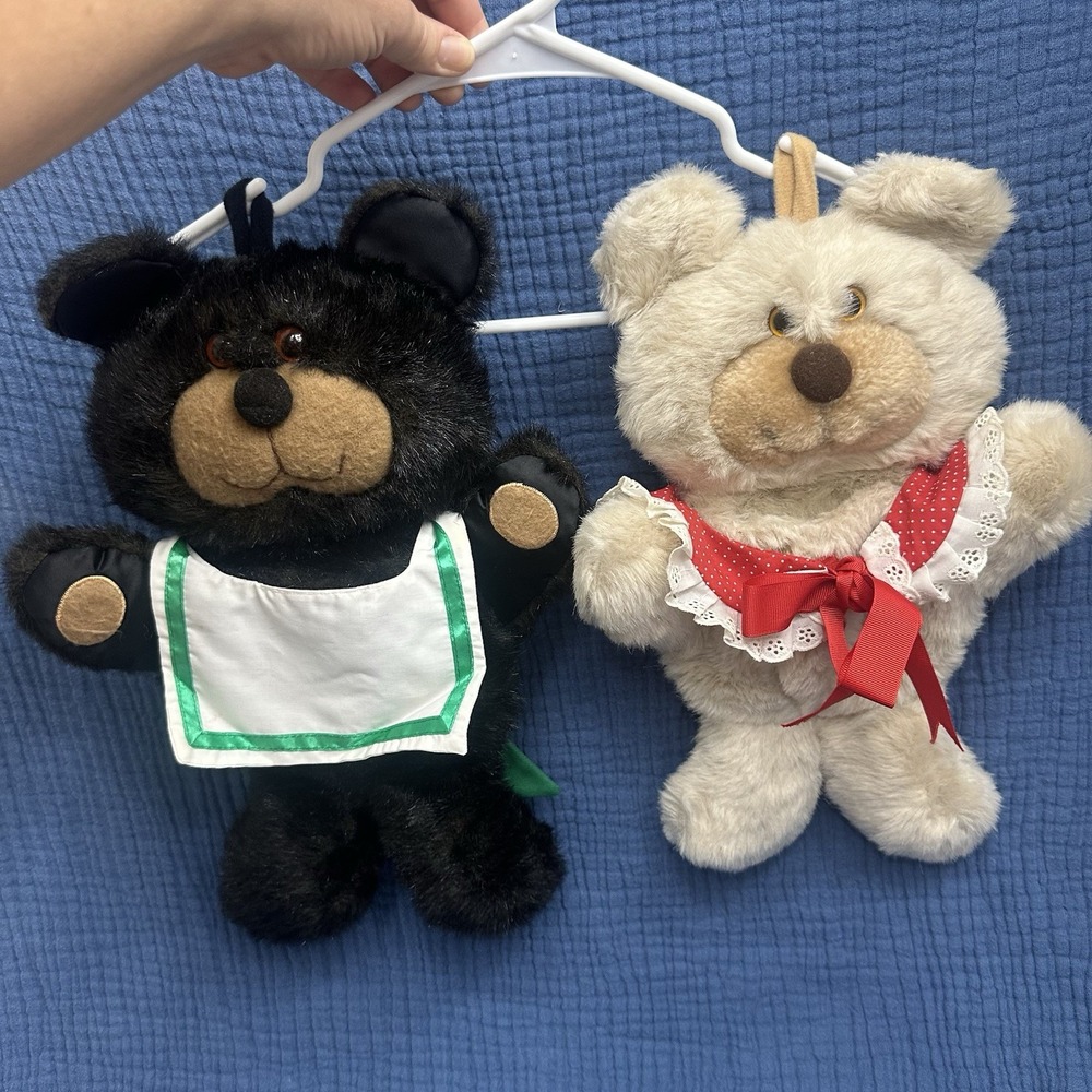 Set 2 VintageTeddy Bear Plush Card Holder Hallmark 15" Christmas Stocking 1983